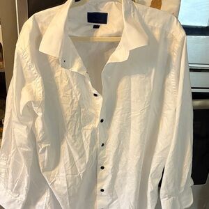 David Donahue White Shirt with Navy Trim